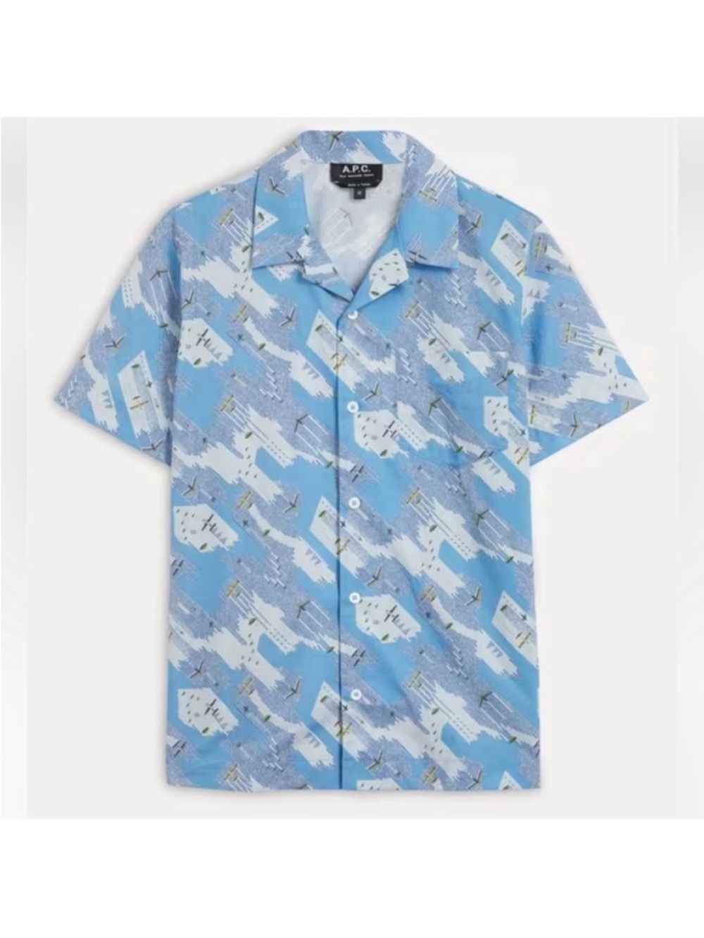 A.P.C. Sky Blue Printed Short-Sleeve Button-Down Shirt size L